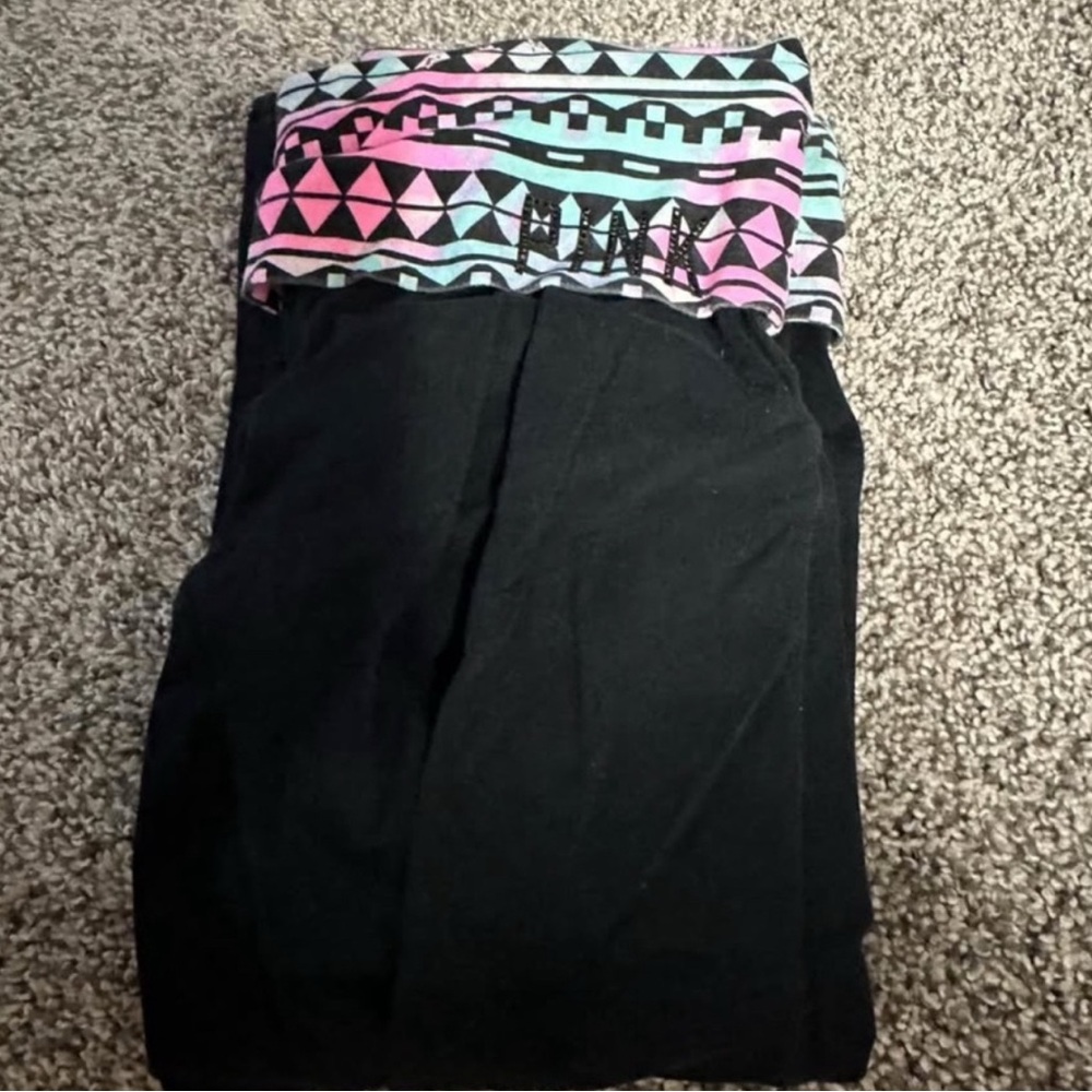 Black Leggings with Colorful Geometric Waistband